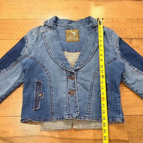 Pricxy Vintage Y2K Fairy Rhinestone Denim Jacket XL Blue Panelled Cropped Blazer - Picture 8 of 9